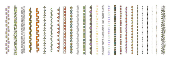 Doodle dividers, brush lines and borders set. Rustic decorative design elements and patterns