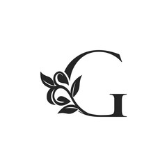 Monogram Nature Floral G Luxury Letter Logo Concept. Elegance black and white florist alphabet font vector design template.