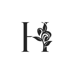 Monogram Nature Floral H Luxury Letter Logo Concept. Elegance black and white florist alphabet font vector design template.