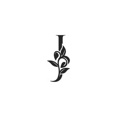 Monogram Nature Floral J Luxury Letter Logo Concept. Elegance black and white florist alphabet font vector design template.