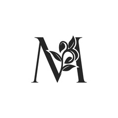 Monogram Nature Floral M Luxury Letter Logo Concept. Elegance black and white florist alphabet font vector design template.