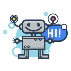 Cute robot say Hi. Isolated illustration virtual online help customer support on white background