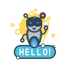 Cute robot say Hello. Isolated illustration virtual online help customer support on white background