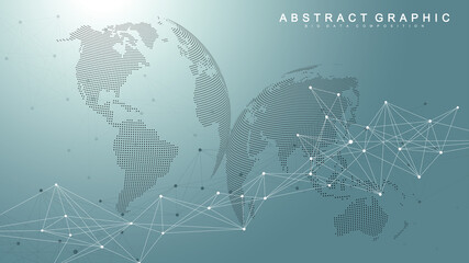 Geometric abstract background with connected lines and dots. Wave flow. Molecule and communication background. Graphic background for your design. Vector illustration