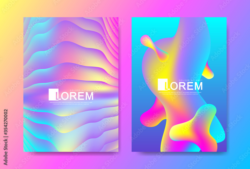 Poster vector design template in trendy vibrant gradient colors with abstract fluid shapes, paint splashes,