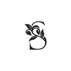 Monogram Nature Floral S Luxury Letter Logo Concept. Elegance black and white florist alphabet font vector design template.