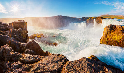 Attractive scene of powerful Godafoss cascade. Location place Bardardalur valley, Skjalfandafljot river, Iceland, Europe.