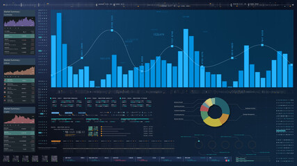 Business stock market, trading, info graphic with animated graphs, charts and data numbers insight...