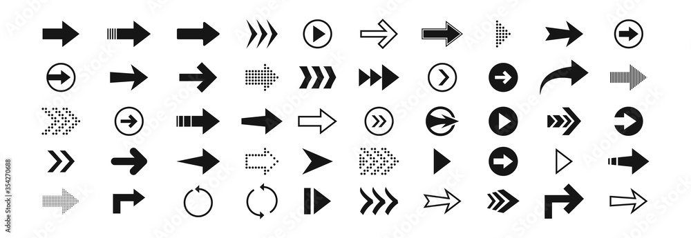 Poster arrow set 50 isolated icon in flat style. digital graphic. abstract vector