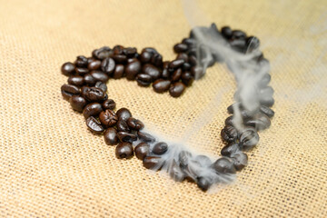 Many coffee beans in the heart