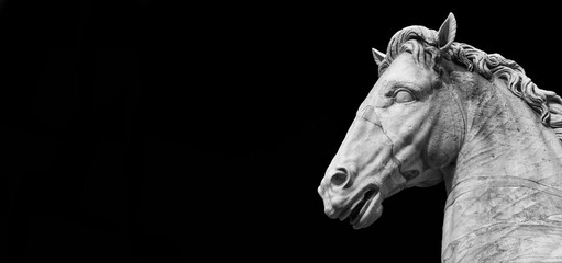 Ancient roman marble statue of an horse at the top of Capitoline Hill in Rome, dated back to the...