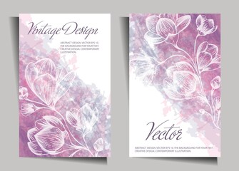 Vintage design with flowers on a watercolor background. Cover, stencil for notebook design,
books, notebooks, postcards, invitations. Vector with a retro cherry blossom. 