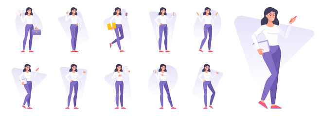 Set of modern women working on project vector illustrations