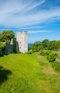 The medieval stone city wall that surrounding the old town of Visby on the island of Gotland in Sweden