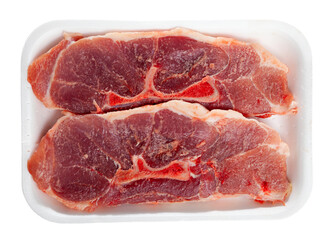 Raw pork shoulder on plastic tray