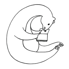 Picture for school books. Bear with a book. The animal is learning. Vector illustration in doodle style. Important news.