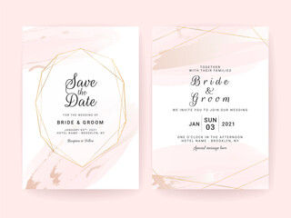 Elegant abstract background. Wedding invitation card template set with watercolor splash and geometric frame. Brush stroke for save the date, greeting, poster, and cover design