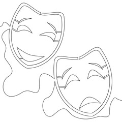 Continuous line drawing masks feelings concept
