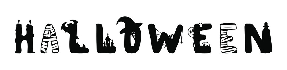 Vector Halloween black text drawn by pen on white background