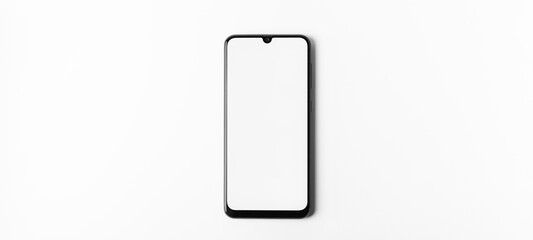 Mobile Phone Top View With White Screen on a white background. Take your screen to put on advertising