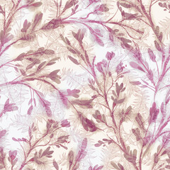 Watercolor Twigs Seamless Pattern. Hand Painted Illustration.