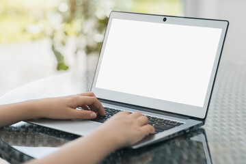 Boy on the internet with laptop computer doing homework