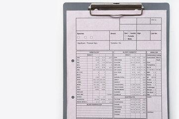 top view of clipboard with document isolated on white background
