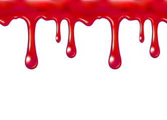 Blood drip seamless pattern isolated on white background. Red ketchup, syrup or sauce. Vector liquid border halloween template