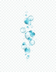 Water bubbles isolated on transparent background. Realistic collagen droplet pattern. Vector clear blue underwater elements template