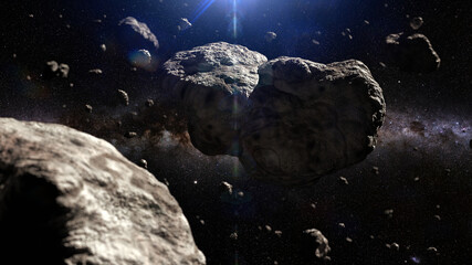 asteroid belt, debris in the solar system © dottedyeti