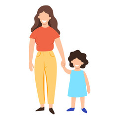 Mother holds daughter by hand isolate on a white background. Vector graphics