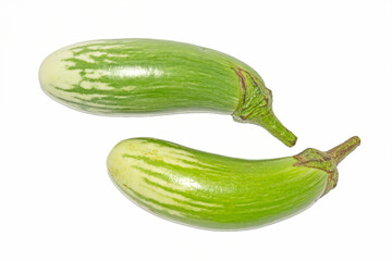 Fresh long green brinjal,thai green eggplant or aubergine on white background.