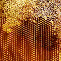 hexagon structure is honeycomb from bee hive filled with golden honey
