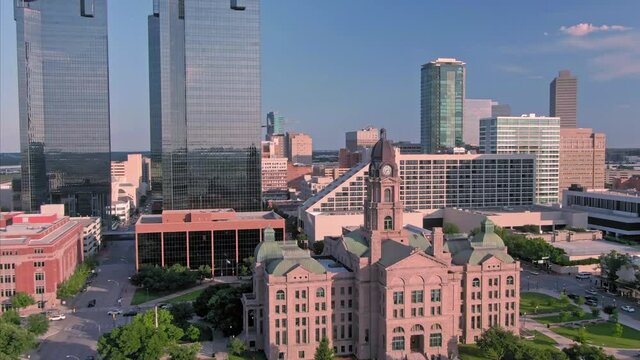 Aerial: Tarrant County Court In Downtown Fort Worth. Texas, USA