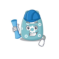 caricature picture of baby apron Architect with blue prints