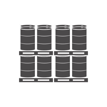 Metal barrels on a pallet icon in flat style.Vector illustration.
