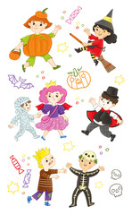 happy Halloween Children in carnival costumes