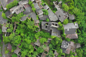 Aerial view of abandoned village in Italy. Nature is overtaken it