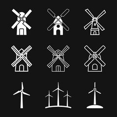 Windmill vector icon, wind turbine symbol isolated on background.