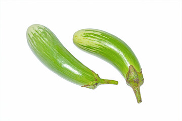 Fresh long green brinjal,thai green eggplant or aubergine on white background.