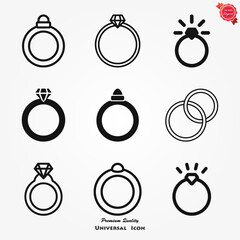 Ring icon, engagement and wedding ring. Vector illustration