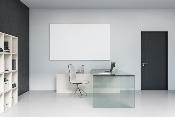 Contemporary office interior with blank billboard