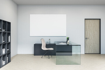 Modern director's office with blank banner