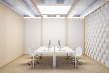 Contemporary pacious office interior with empty decorative wall