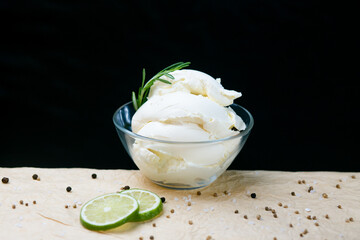 cream cheese in a glass plate