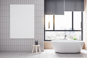 Naklejka na ściany i meble Modern bathroom with blank poster on wall