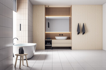 Clean bathroom interior with white bath