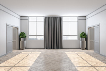 Modern home interior with decorative curtain