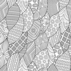 Abstract vector background. 
Decorative ethnic black and white seamless pattern. 
Adult coloring book page.