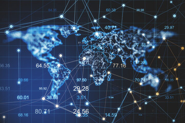 Glowing abstract scatter charts with digital earth
